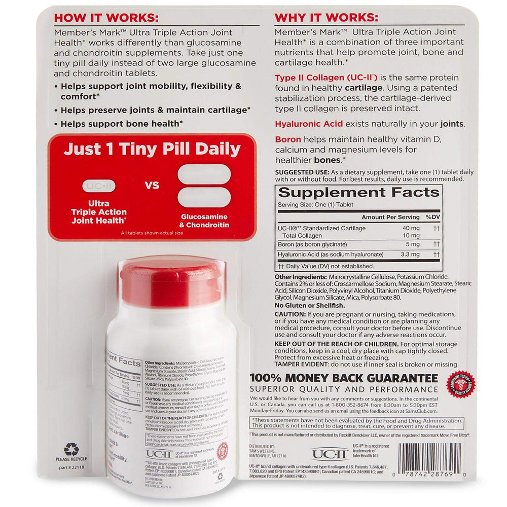 Member's Mark Ultra Triple Action Joint Health boron graphic indicating bone health support