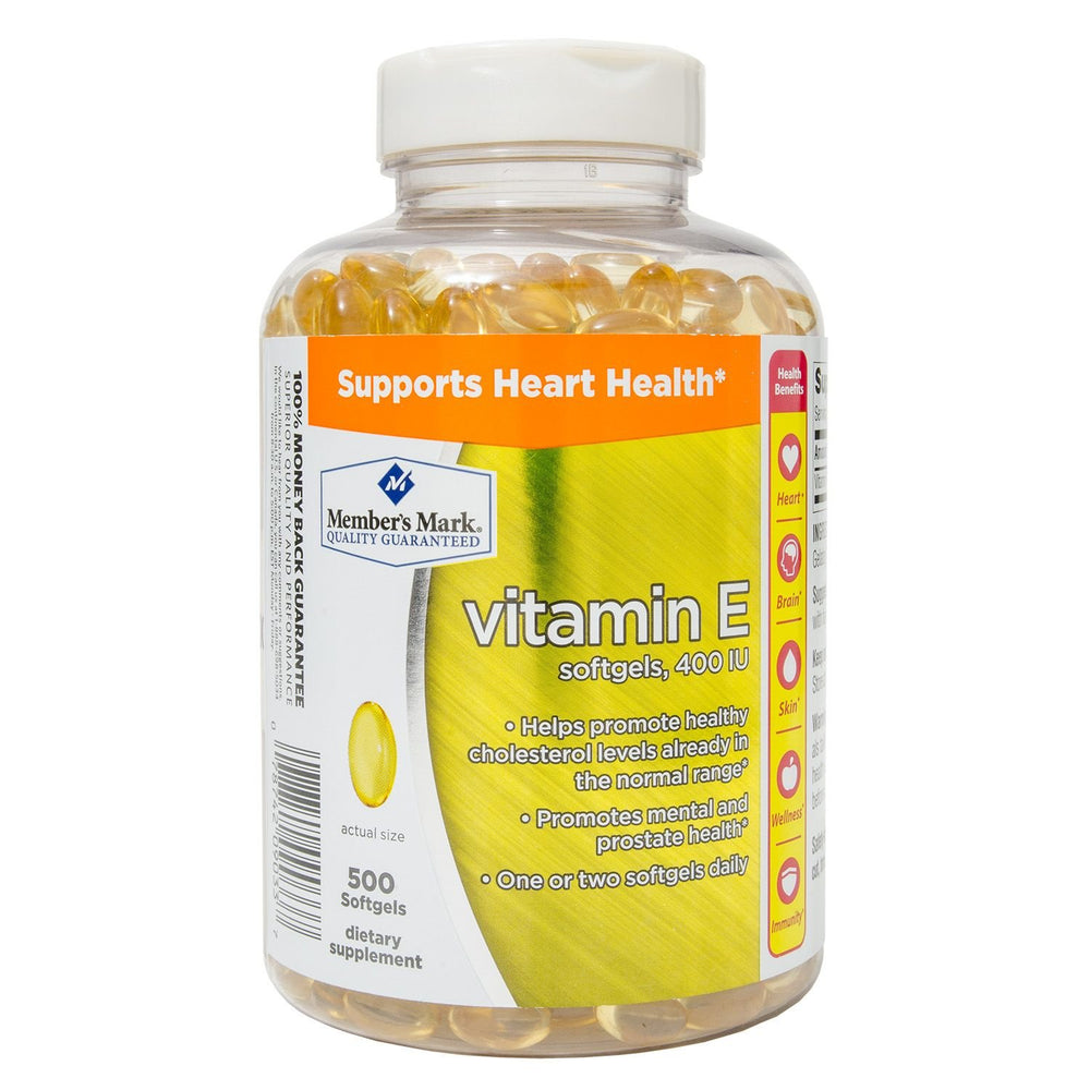 Member's Mark Vitamin E 400 IU bottle supports immune health and heart wellness.