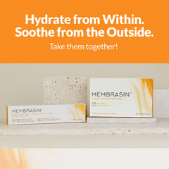 Membrasin Vitality Pearls on bathroom shelf showing easy daily routine.
