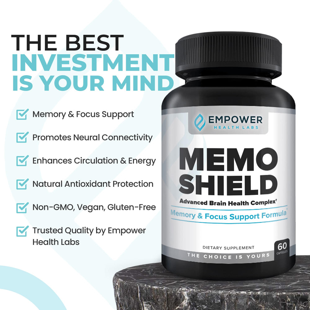 MemoShield Ginkgo Biloba packaging hinting at improved brain circulation.