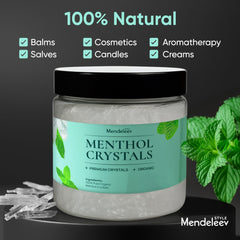 Mendeleev Style menthol crystals close-up shows crystalline texture for precise dosing.