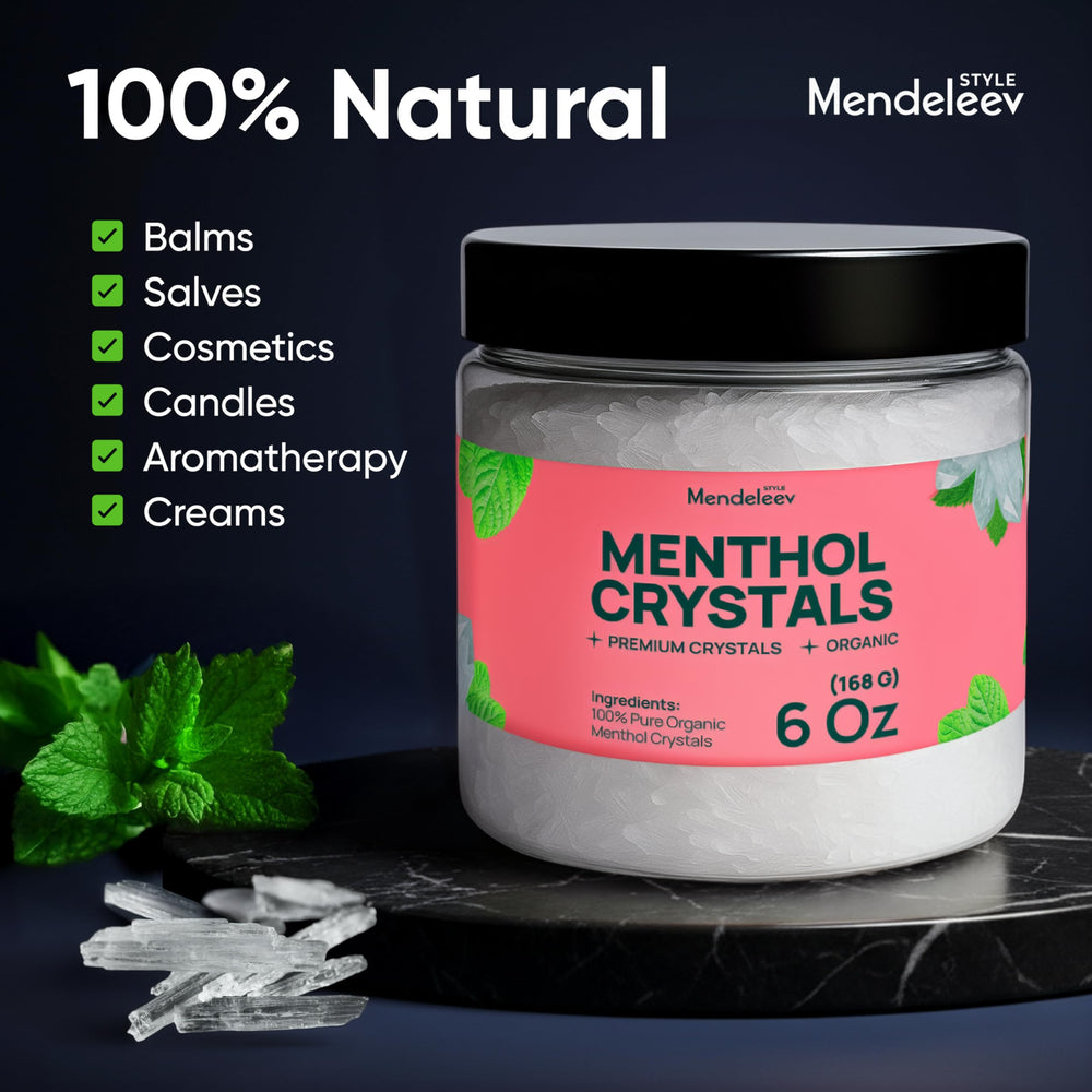 Mendeleev Style menthol crystals cosmetic formulation for cooling sensations