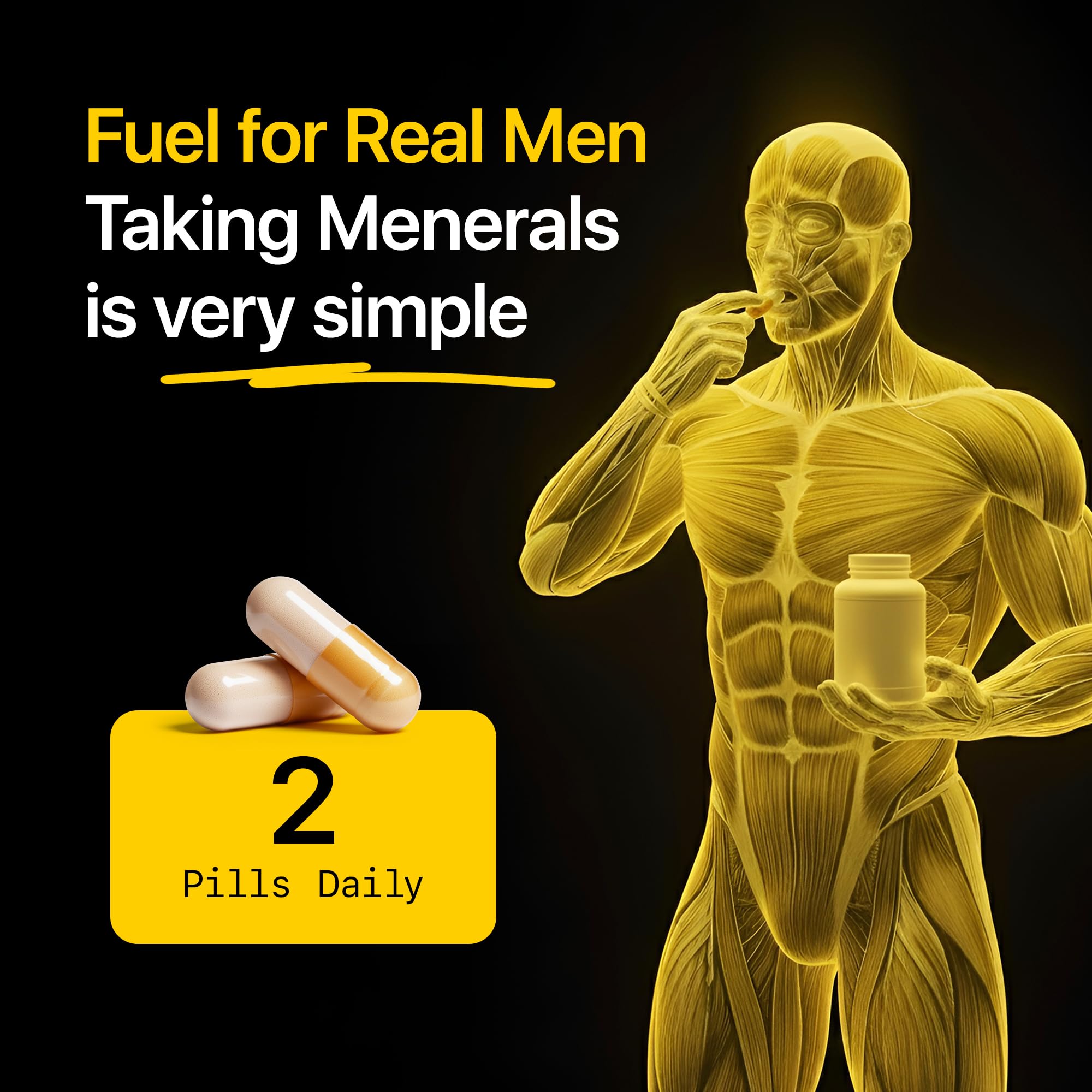 Menerals mens multivitamin cap close-up signals easy daily use