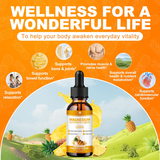 Menkru magnesium glycinate drops pineapple pour showing easy dosing.