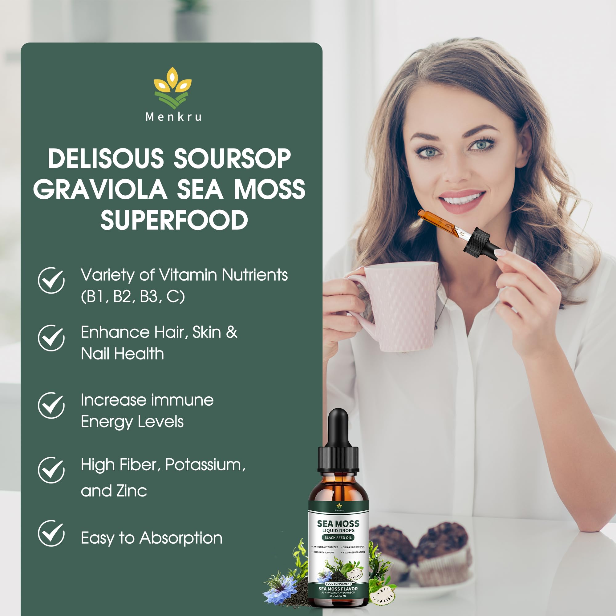 Menkru Sea Moss Liquid Drops two-pack packaging on white background