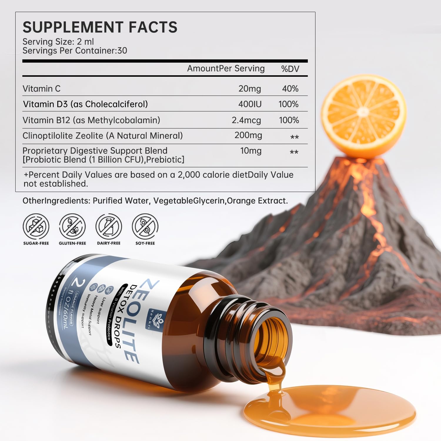 Menkru Zeolite Drops advanced formula with vitamin B12 and D3 for vitality