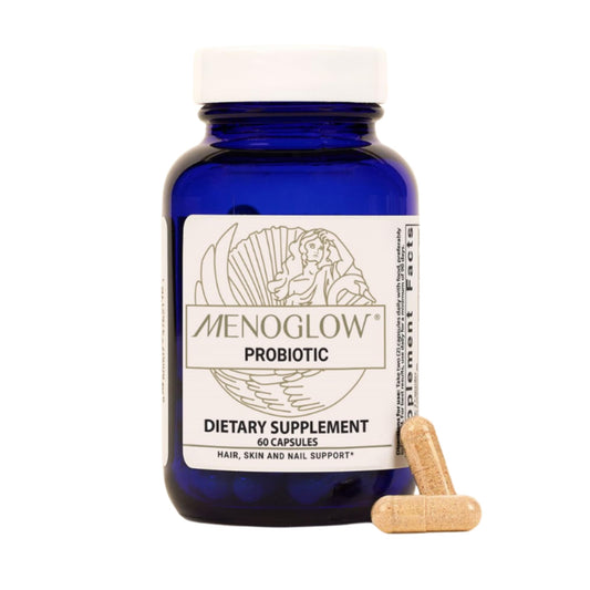 MENOLABS MenoGlow bottle front highlights skin and hair support.
