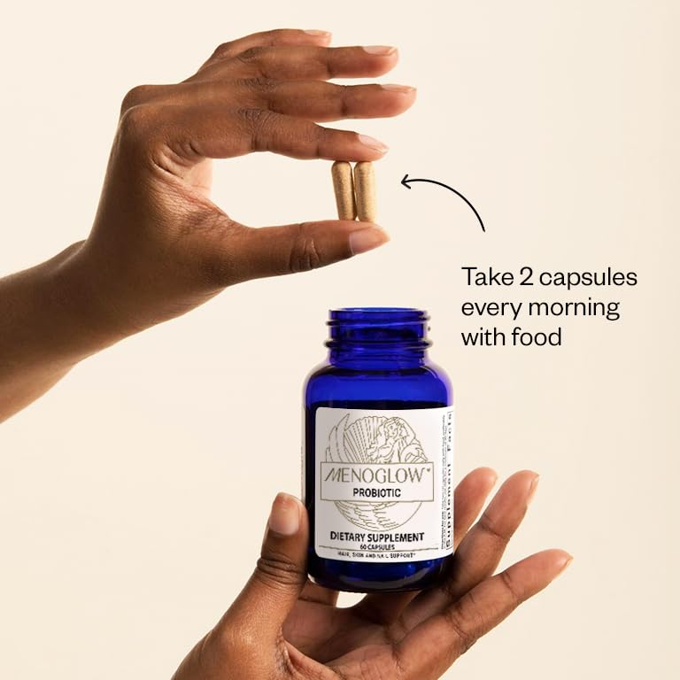 MENOLABS MenoGlow capsules on white background for daily use.