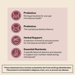 MENOLABS MenoGlow probiotic blend jar emphasizes gut health.