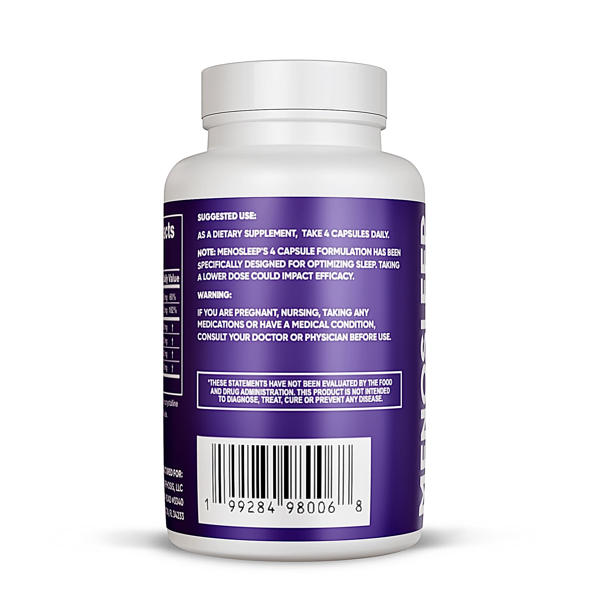MenoSleep ingredients panel featuring magnesium glycinate, ashwagandha, chamomile, and lavender.