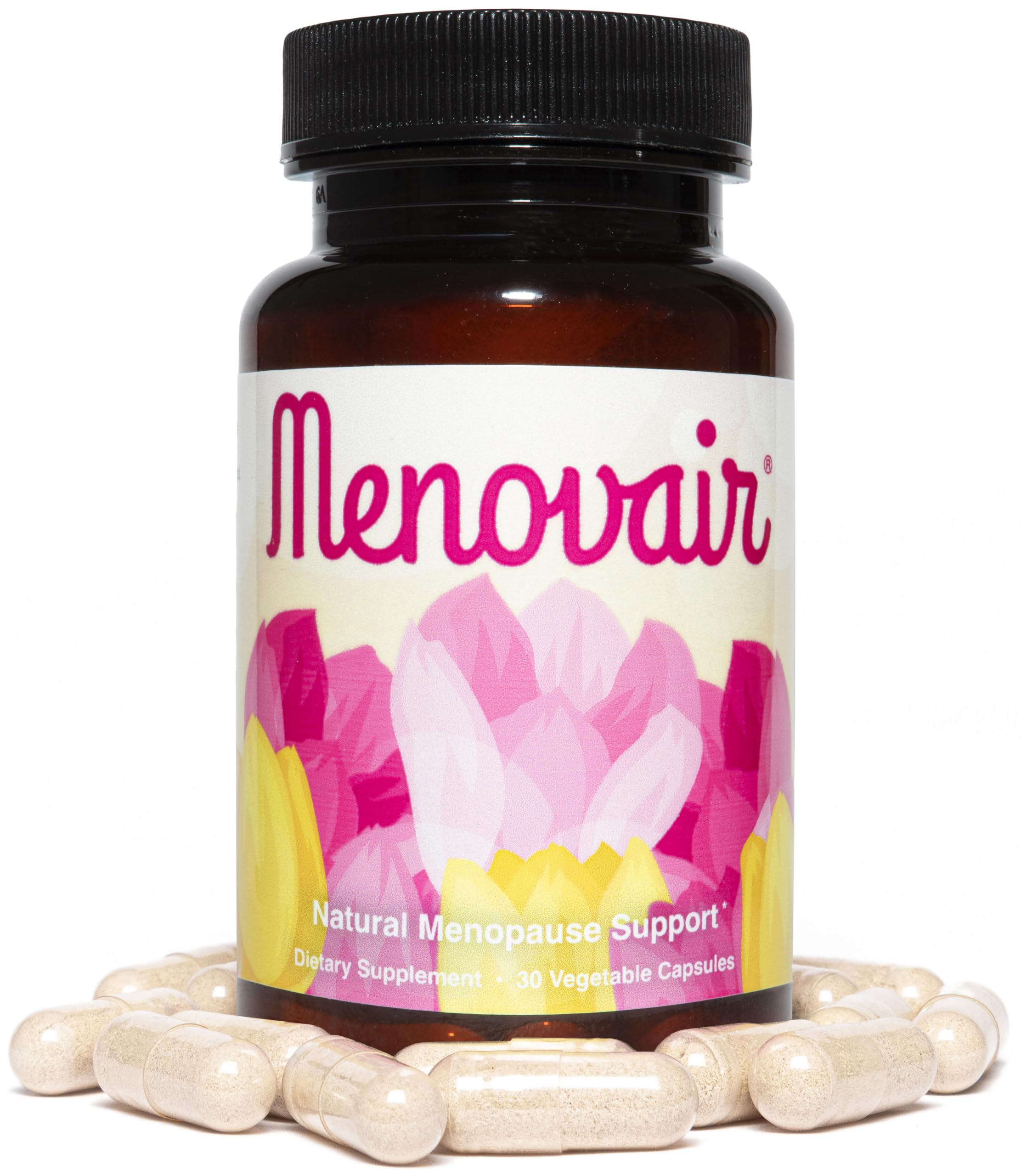 Menovair dosage capsule image highlights 30 vegetable capsules
