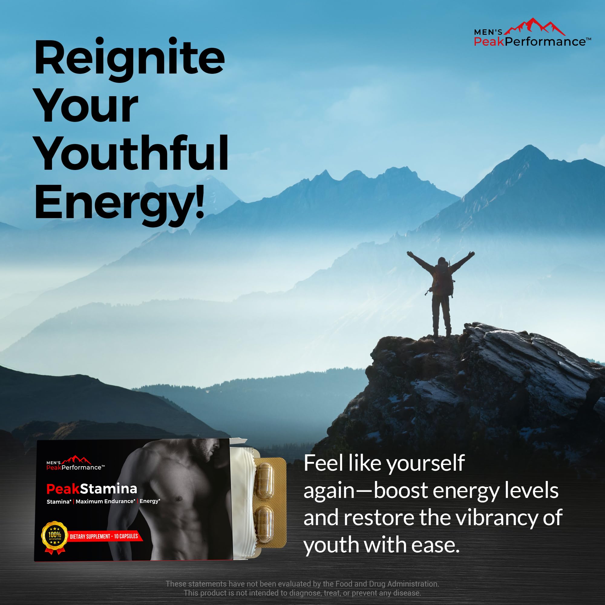 Gym scene with MEN'S PeakPerformance promoting athletic performance support.