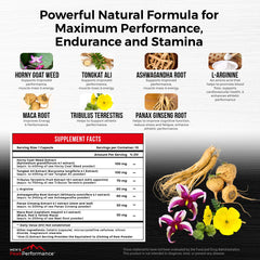 Quality seal on MEN'S PeakPerformance packaging emphasizing purity and testing.