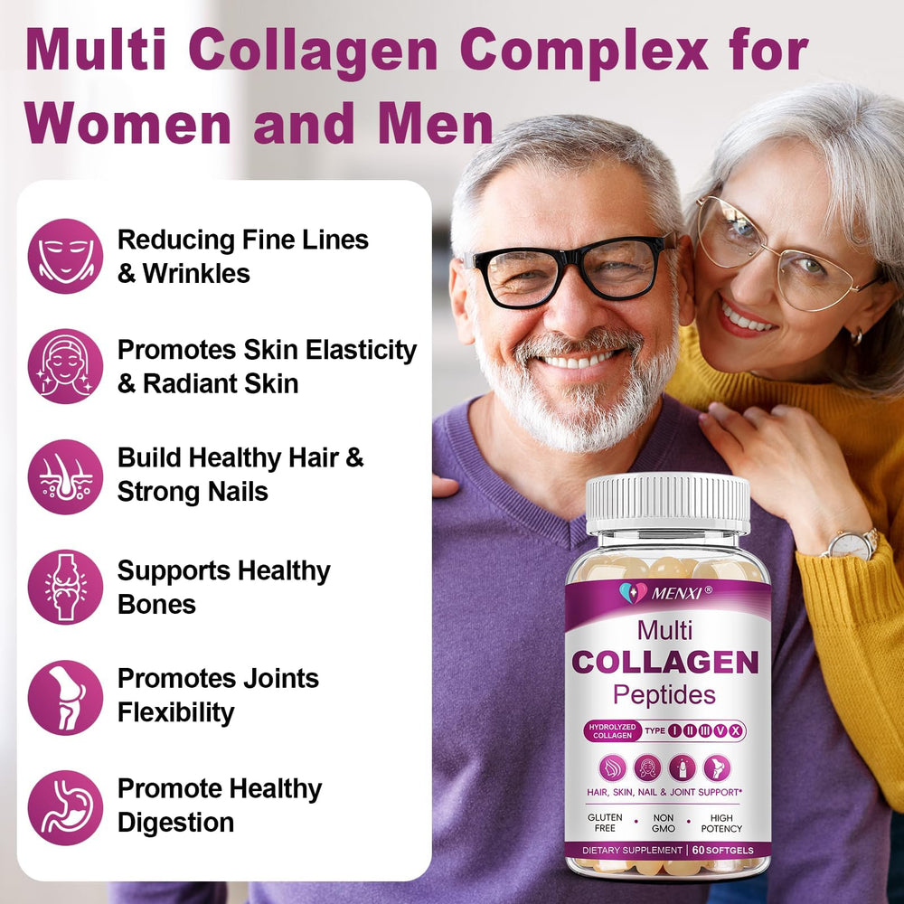 MENXI collagen softgel ingredients list emphasizes non GMO, dairy free and gluten free formula.