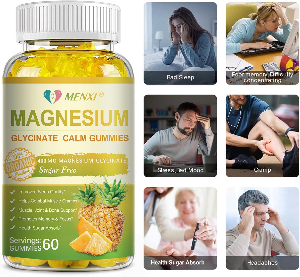 MENXI pineapple-flavored bottle on shelf signals convenient daily magnesium intake