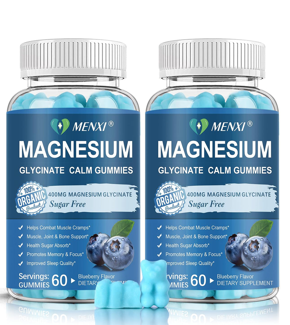 MenXI Magnesium Gummies blueberry bottle showcase easy daily calming support with blueberry flavor.