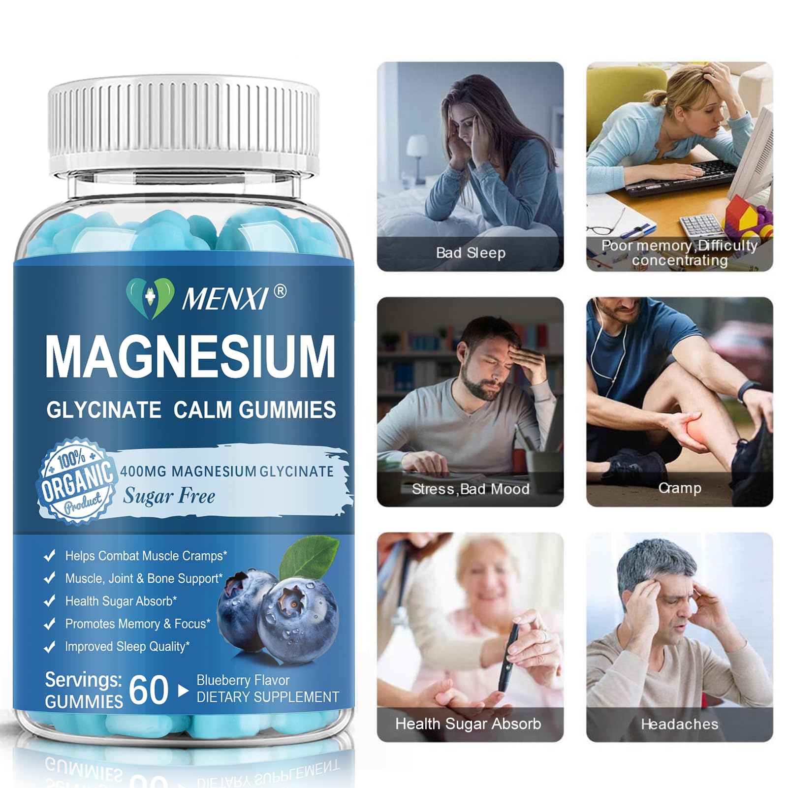 MenXI Magnesium Gummies natural-flavor presents blueberry taste with calming potential.