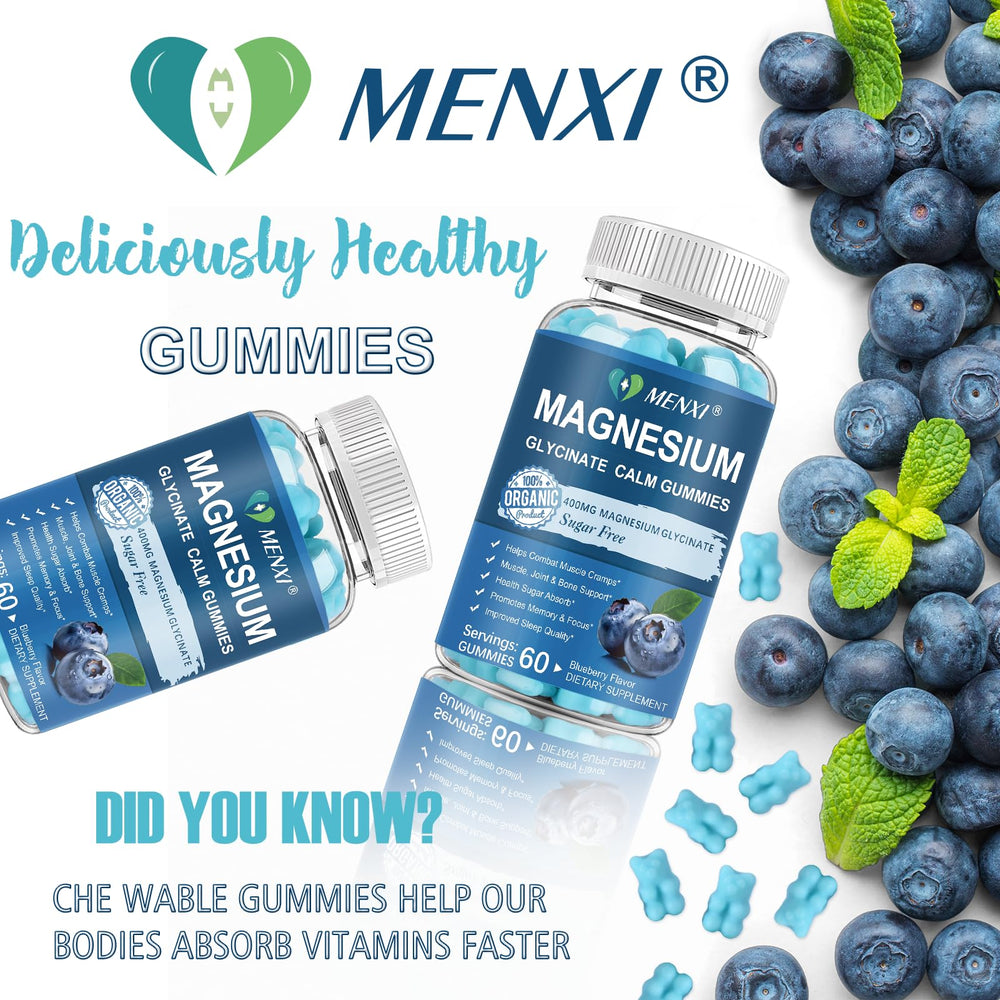 MenXI Magnesium Gummies nutrition label shows calcium and minerals for daily wellness.