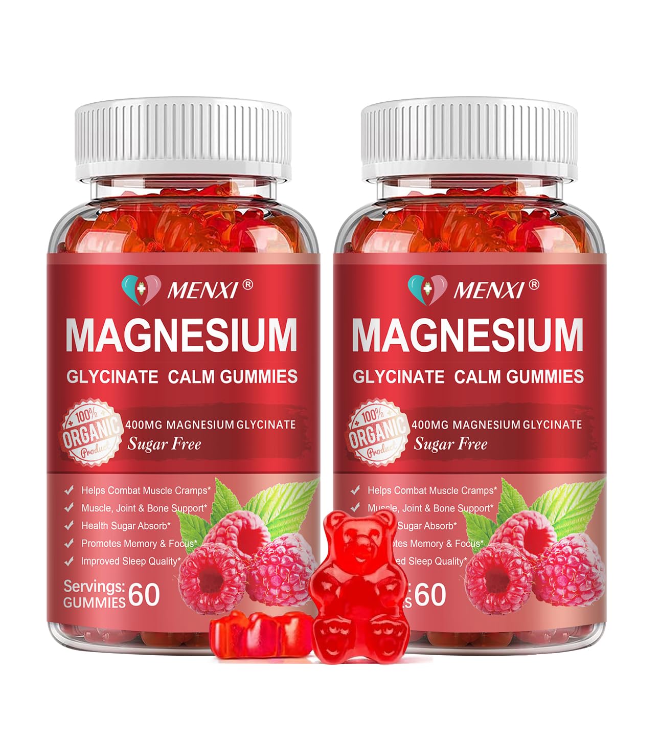 MENXI Magnesium Gummies bottle with raspberry flavor for daily support.