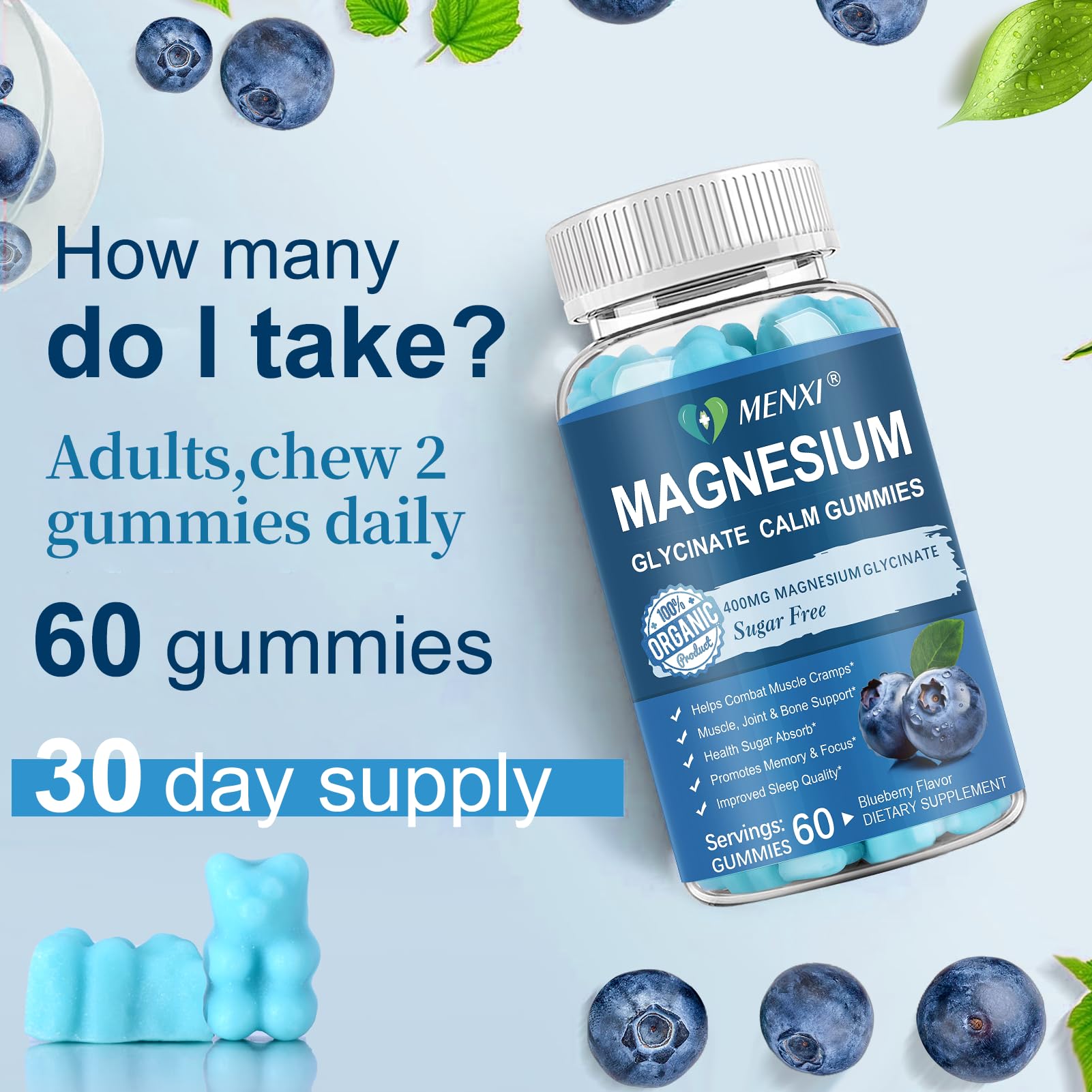 MenXI Magnesium Gummies sugar-free-label communicates tasty, guilt-free magnesium support.