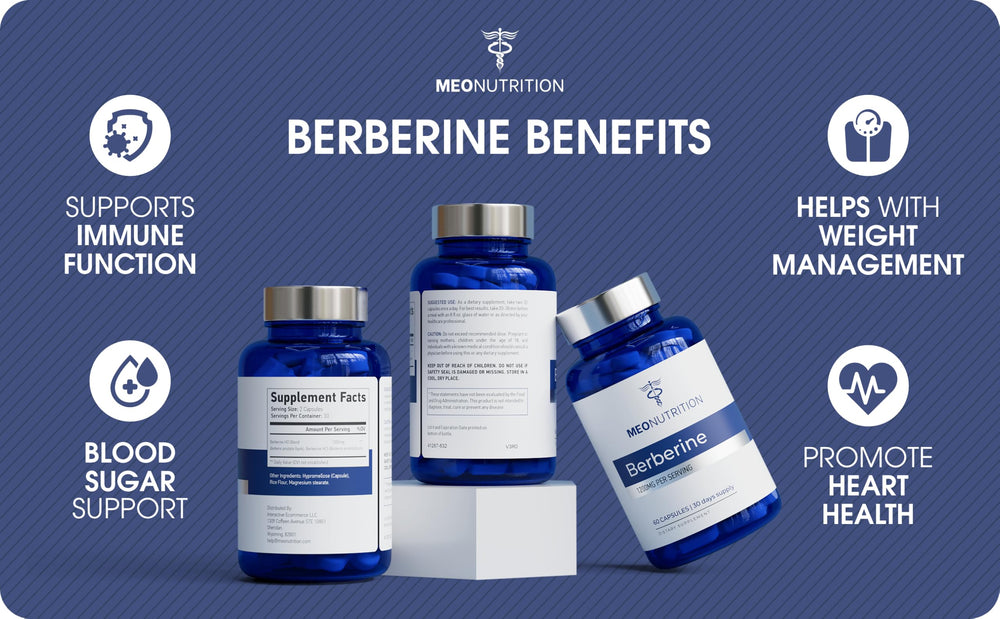 Meo Nutrition Berberine bottle being poured for convenient use