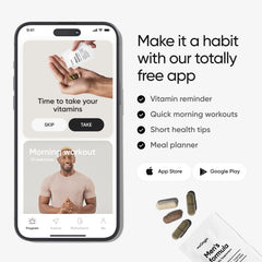 MeOrigin Multivitamin for Men app reminder dashboard promotes routine tracking