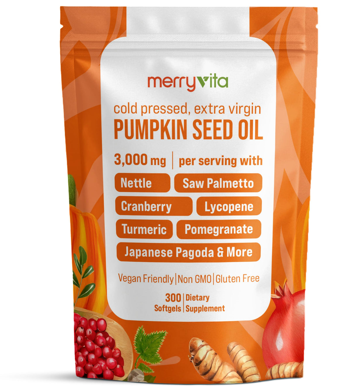 Merry Vita pumpkin seed oil softgels bottle for daily wellness