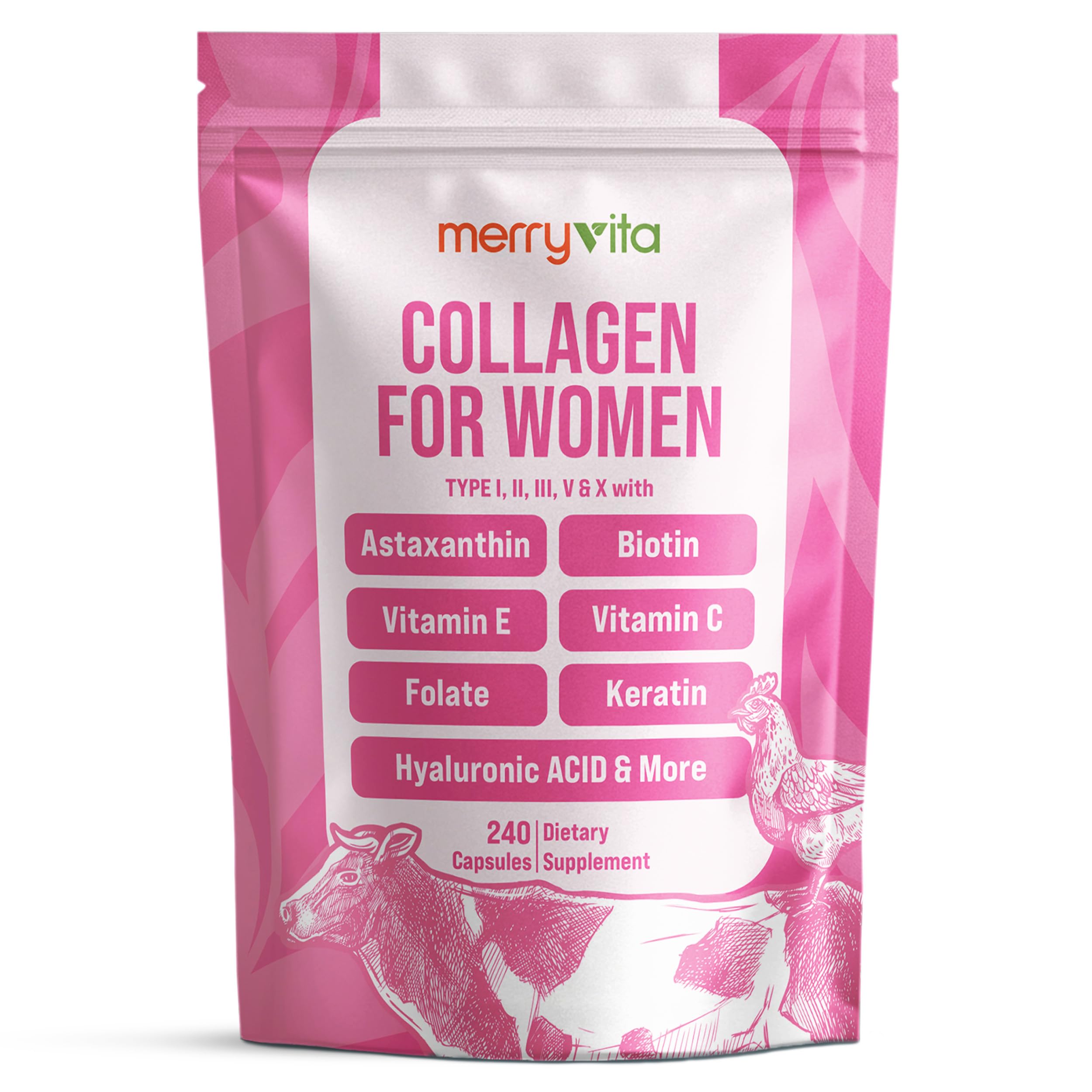 MERRY VITA collagen bottle showing the women’s wellness formula for daily vitality.