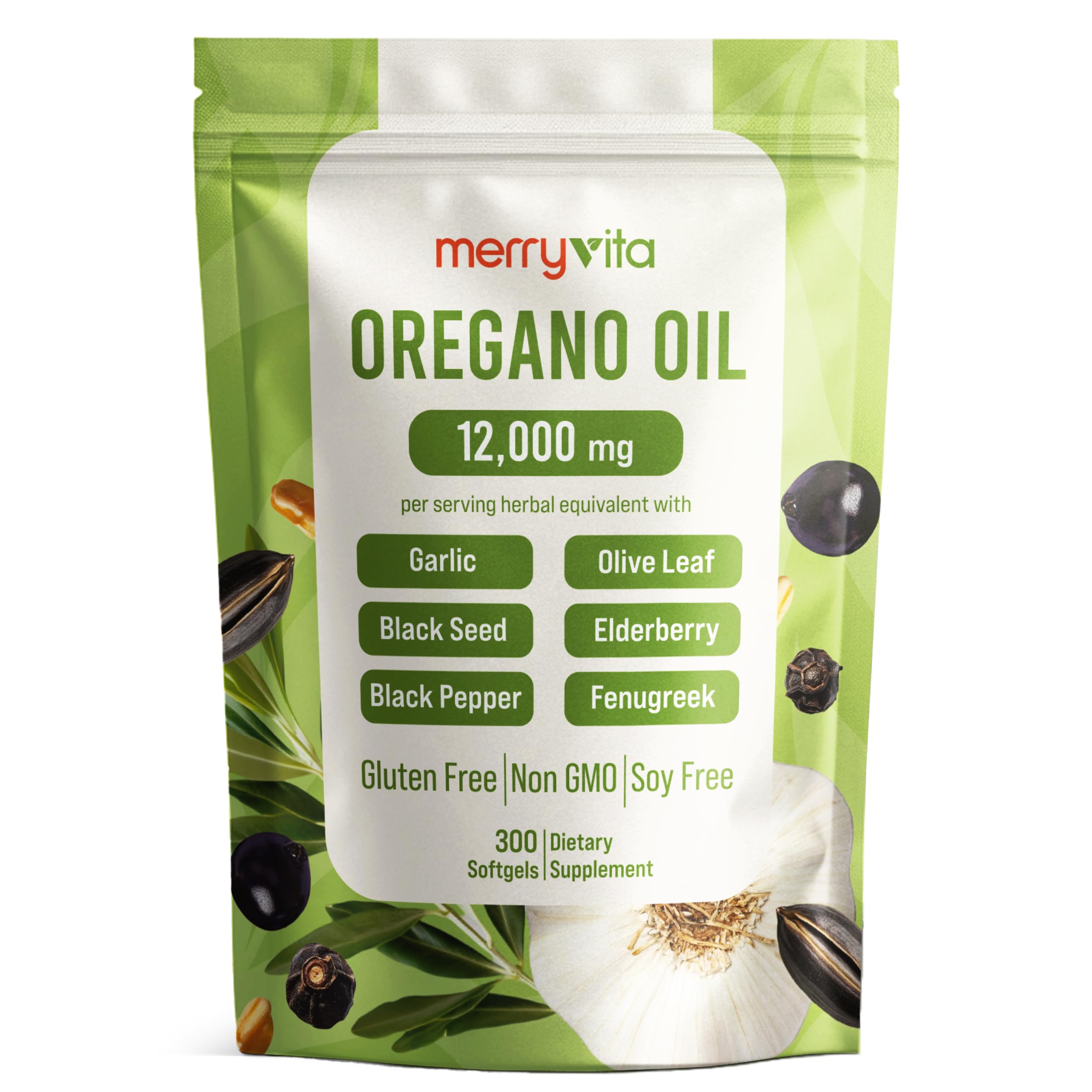 MERRY VITA oregano oil bottle with front label for easy daily immune support.