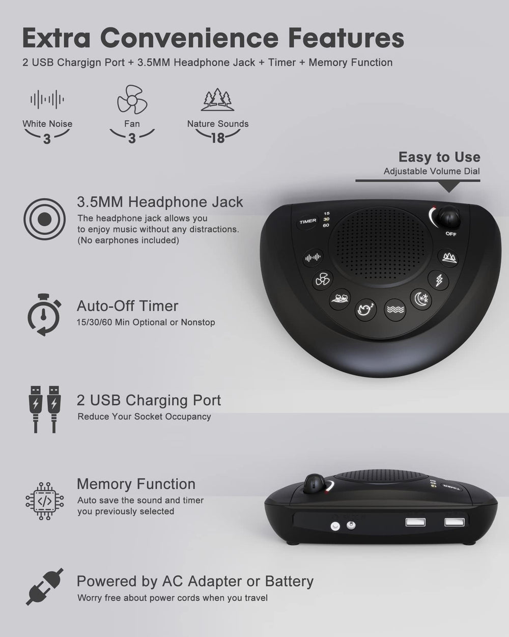 Mesqool headphone jack and USB port for private listening