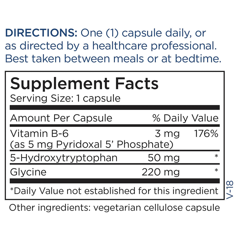 Metabolic Maintenance 5-HTP nightstand scene suggesting calm evening routine.