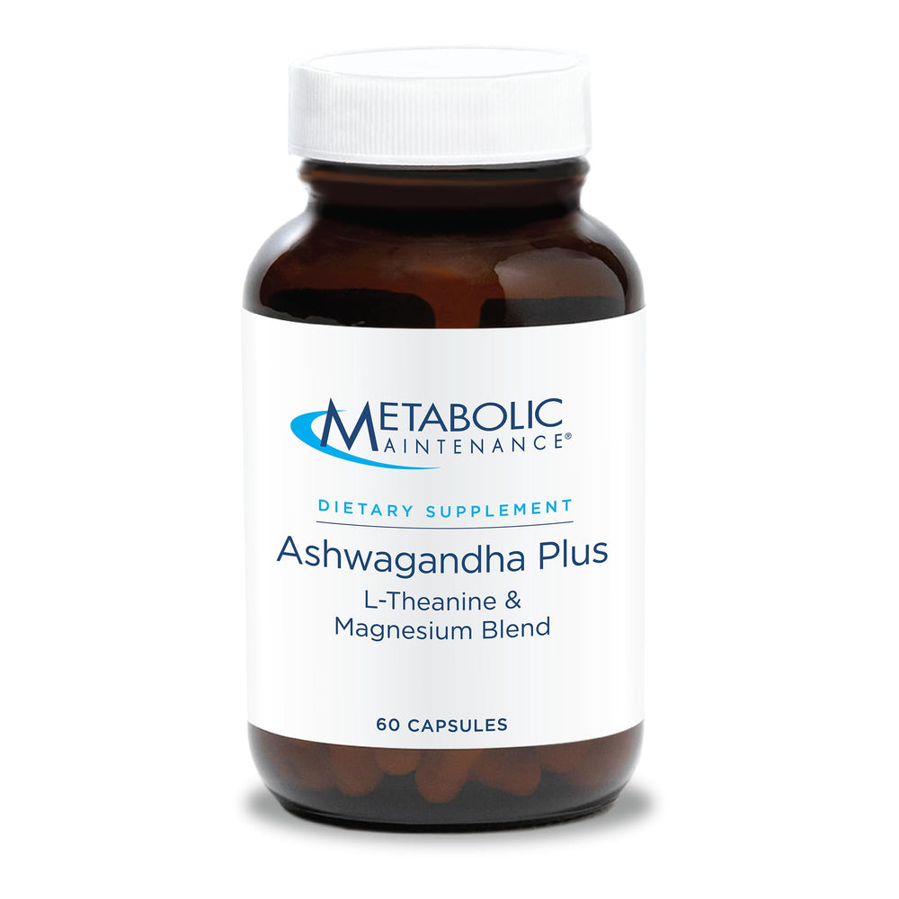 Metabolic Maintenance Ashwagandha Plus bottle emphasizes stress support for daily balance