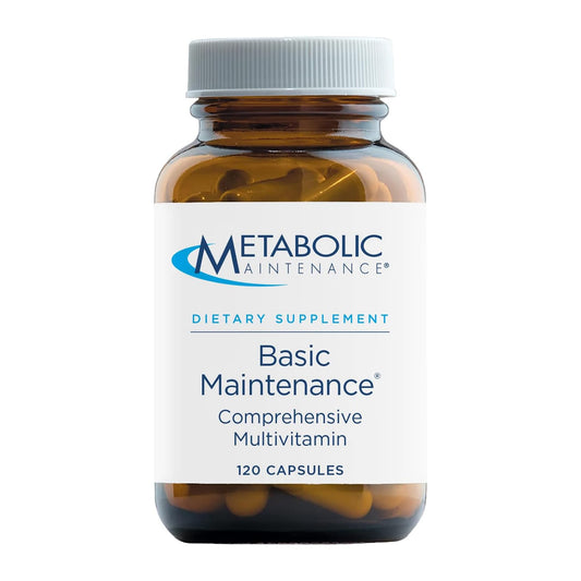 Metabolic Maintenance Basic Plus D-3 bottle highlights iron-free daily nutrition for bone support.