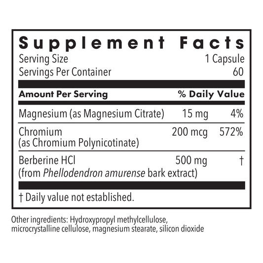 Metabolic Maintenance Berberine and Chromium capsules closeup, suitable for daily gut and metabolism support.