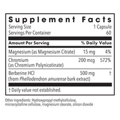 Metabolic Maintenance Berberine and Chromium capsules closeup, suitable for daily gut and metabolism support.