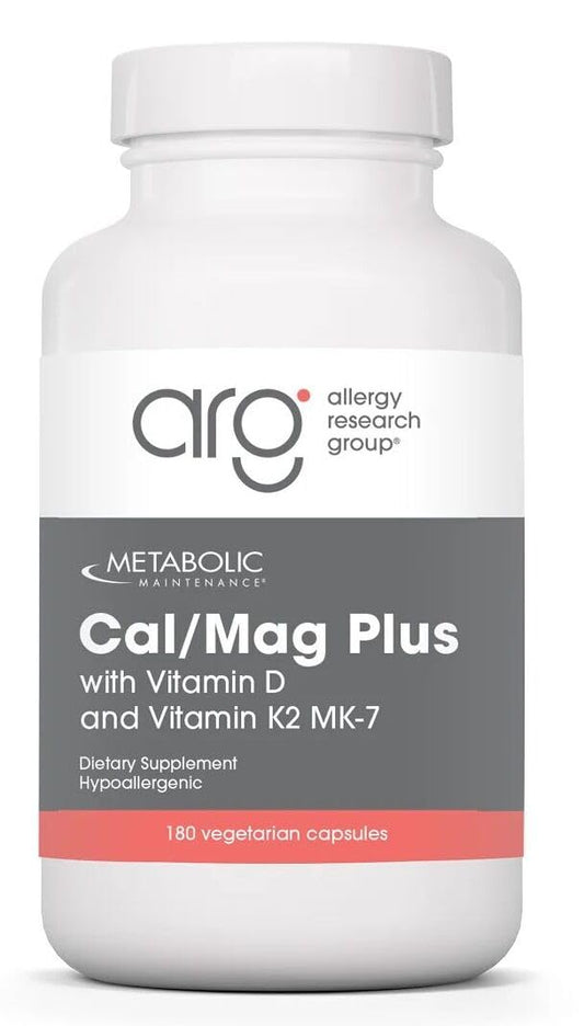 Metabolic Maintenance Cal-Mag Plus bottle shown for daily bone support with D3 and K2.