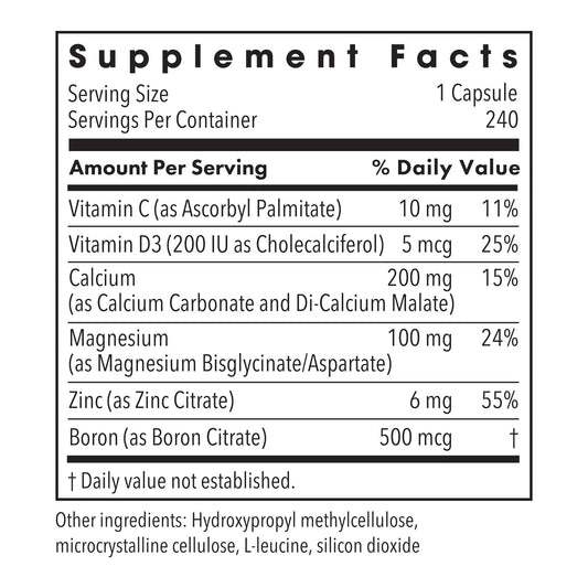 Metabolic Maintenance Cal Mag Zinc D3 capsules close-up showing easy-to-swallow capsules