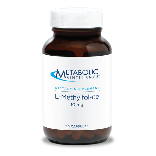Metabolic Maintenance L-Methylfolate 10 mg bottle front showing product name and form.