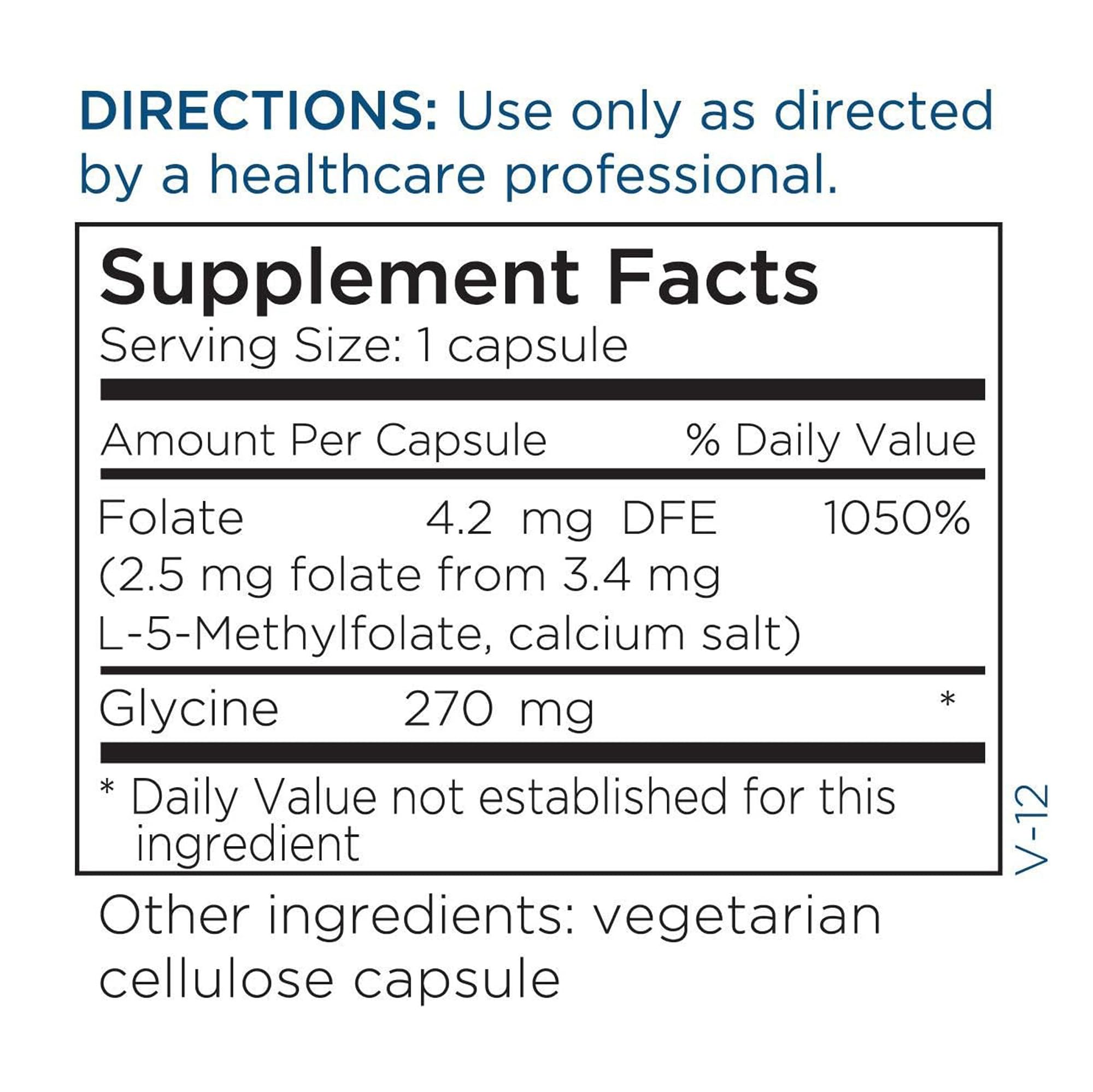 Metabolic Maintenance L-Methylfolate instructional card shows flexible serving options