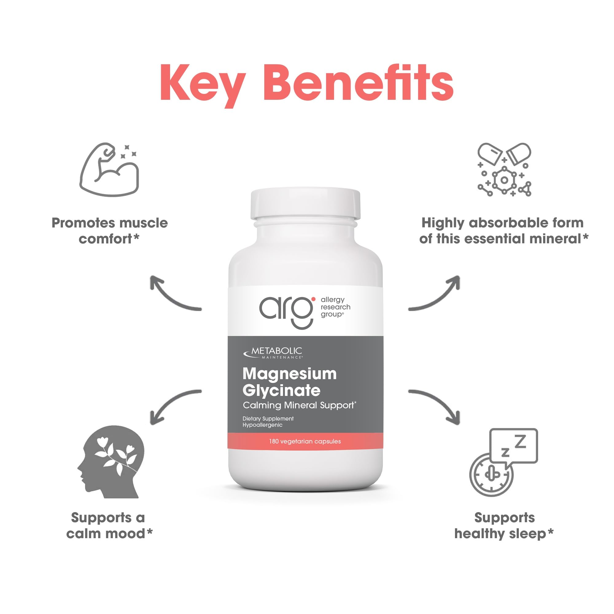 Metabolic Maintenance Magnesium Glycinate capsules on white background for easy daily use.