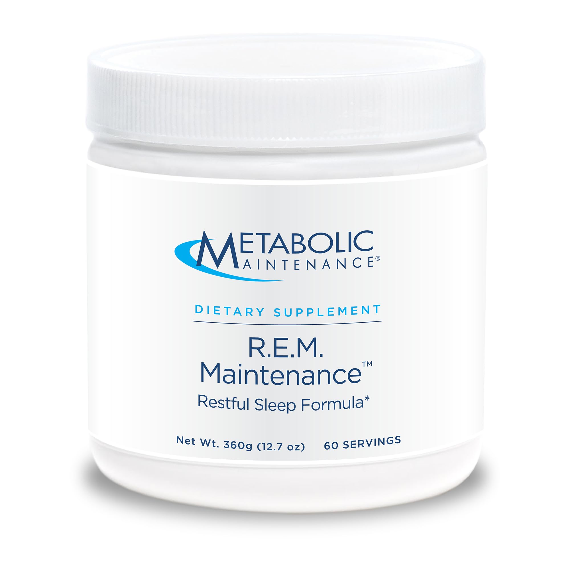 Metabolic Maintenance R.E.M. Maintenance powder tub for convenient nighttime support.