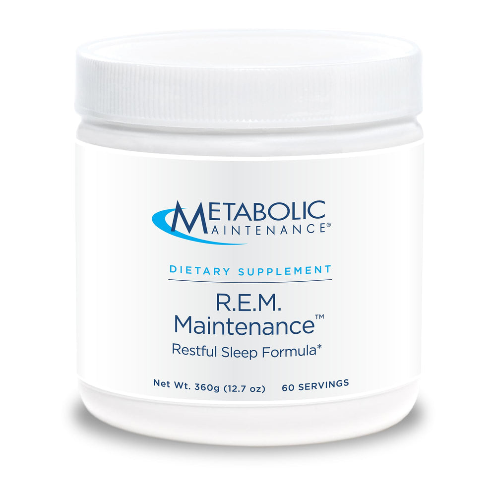 Metabolic Maintenance R.E.M. Maintenance powder tub for convenient nighttime support.