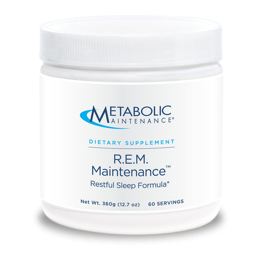 Metabolic Maintenance R.E.M. Maintenance powder tub for convenient nighttime support.