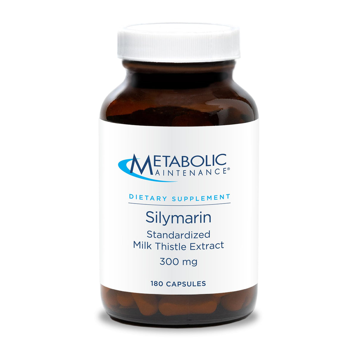 Metabolic Maintenance Silymarin 300mg bottle on display showing the product brand and dosage