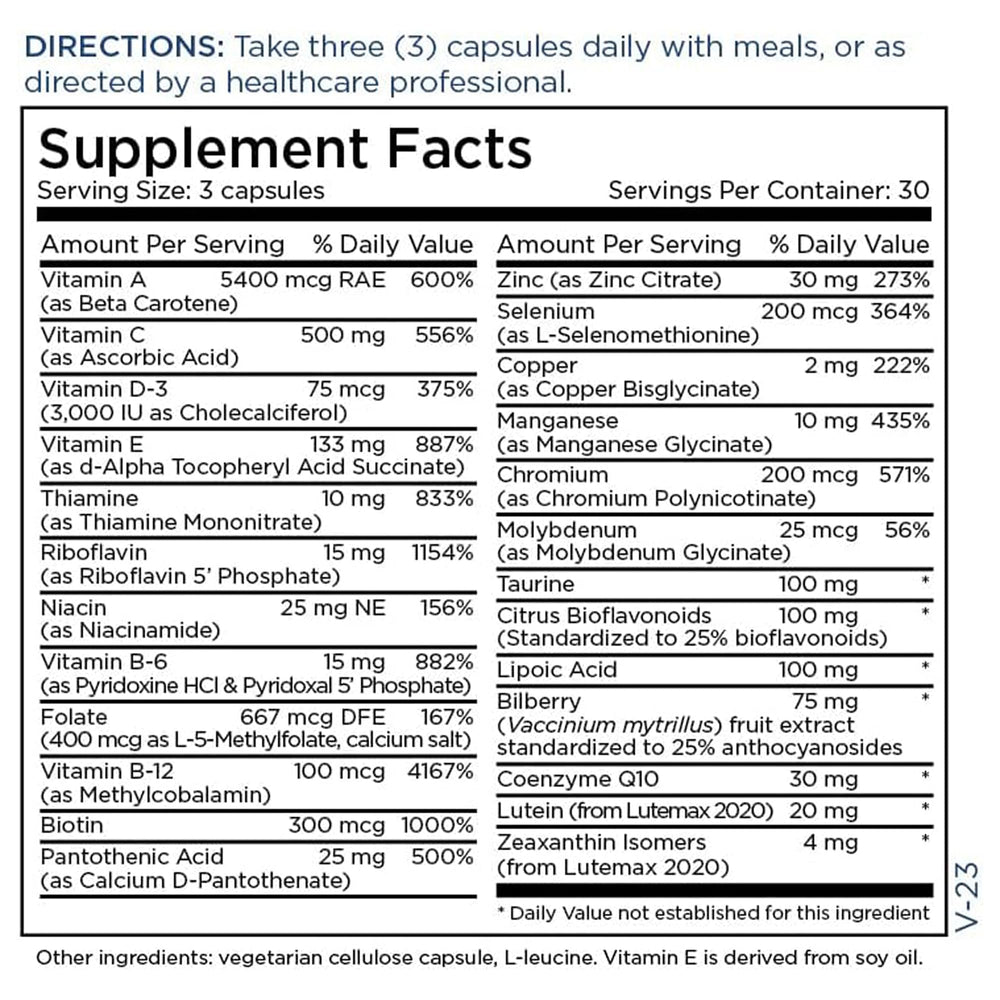 Vital Eyes Complete nutrition facts closeup showing carotenoids and antioxidants