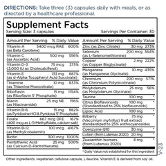 Vital Eyes Complete nutrition facts closeup showing carotenoids and antioxidants