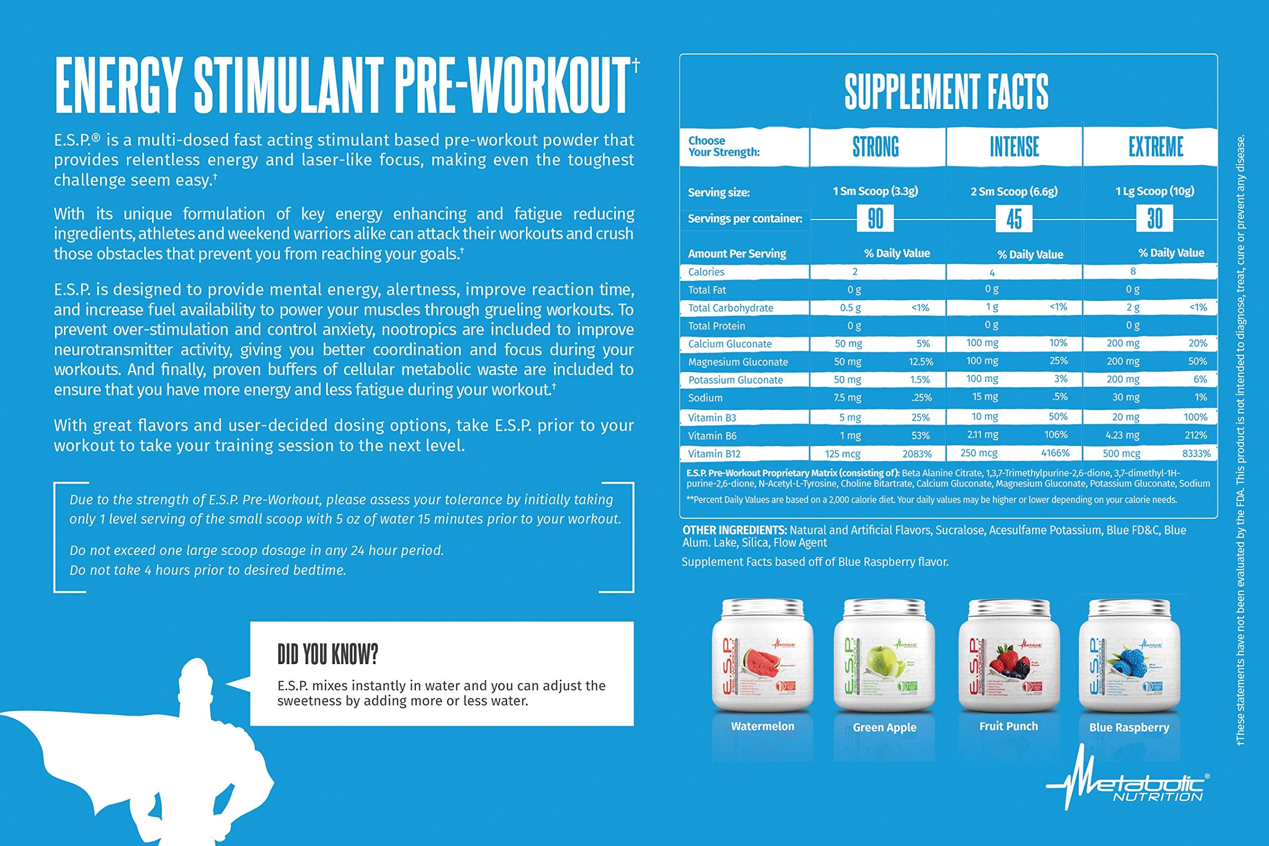 ESP bottle label emphasizes zero crash and sugar-free design.
