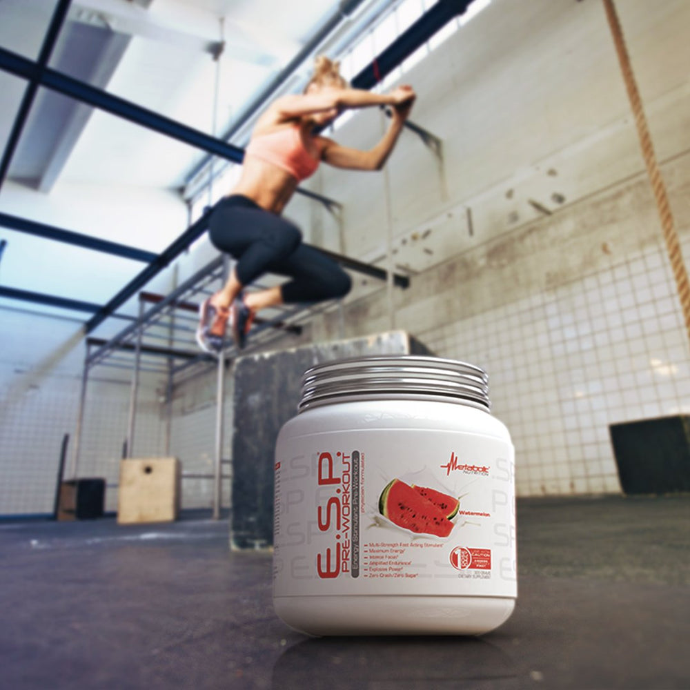 Serving beside glass for pre-workout ritual.