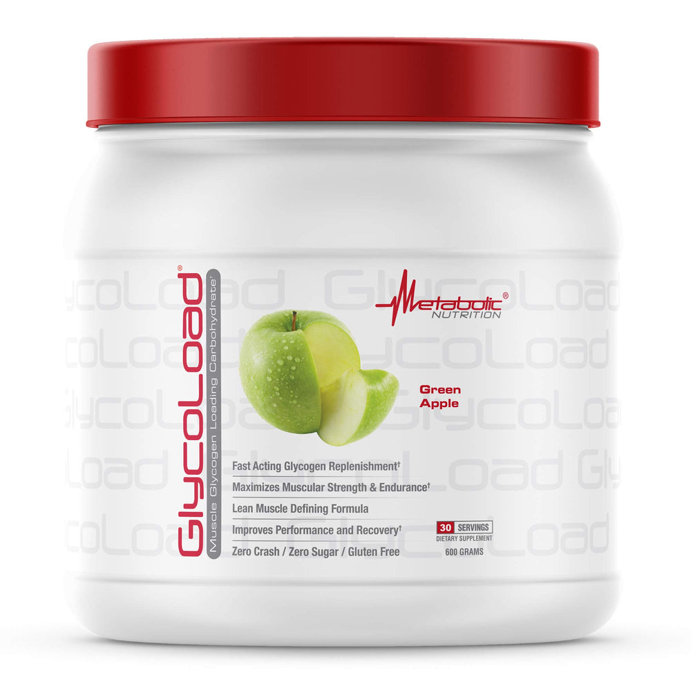 Metabolic Nutrition Glycoload tub front view showing branding and flavor benefit