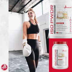 Metabolic Nutrition ISO PWDR Birthday Cake serving, for quick protein boosts.